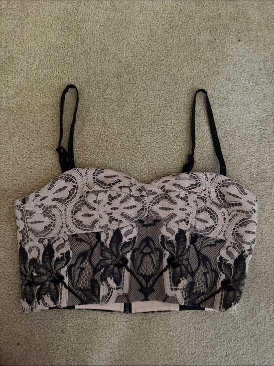 BCBGMaxAzria Tops - BCBGMaxAzria Black and Blush Lace-Trim Crop Top